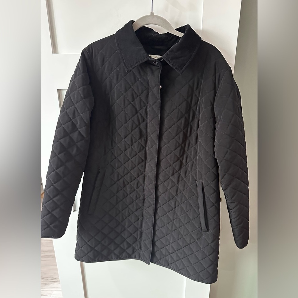 Liz Claiborne Jacket Ladies Sz Medium Black Quilted Front Pockets Zip & Snap